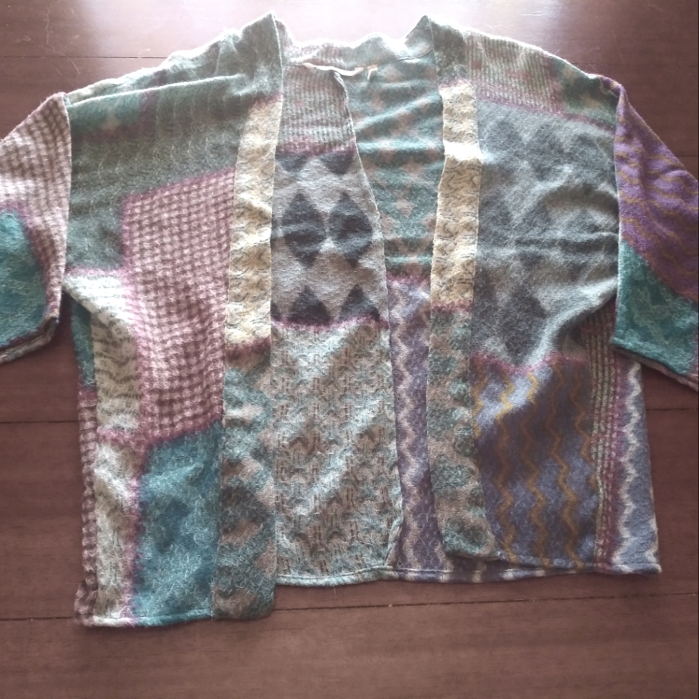 2 for $20 Soft Surroundings Multicolor Multi Print Wool Cardi Kimono One Size